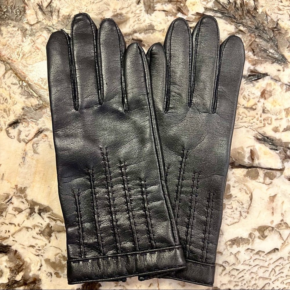 Vintage Aris Dark Navy, lined, leather gloves size M